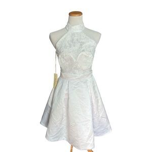 NWT Womens Jaeden Semi Formal Lace Mixed Media Wedding High Neck Dress - Sz S